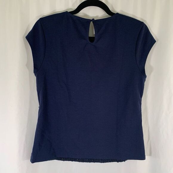 The Limited Blouse Women's Medium Blue Sequin Short Sleeve Round Neck Pullover - Picture 6 of 7